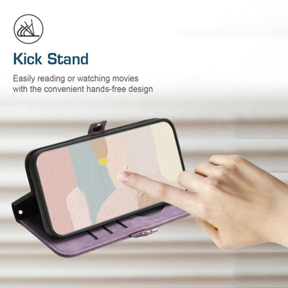 For iPhone 17 Side Buckle Double Fold Hand Strap Leather Phone Case(Purple)