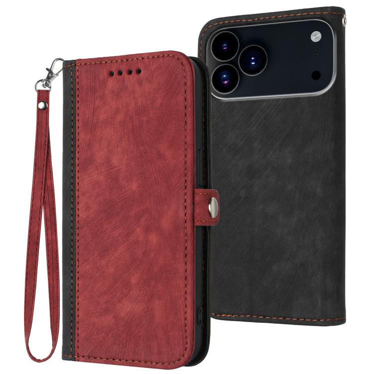 For iPhone 17 Pro Max Side Buckle Double Fold Hand Strap Leather Phone Case(Red)