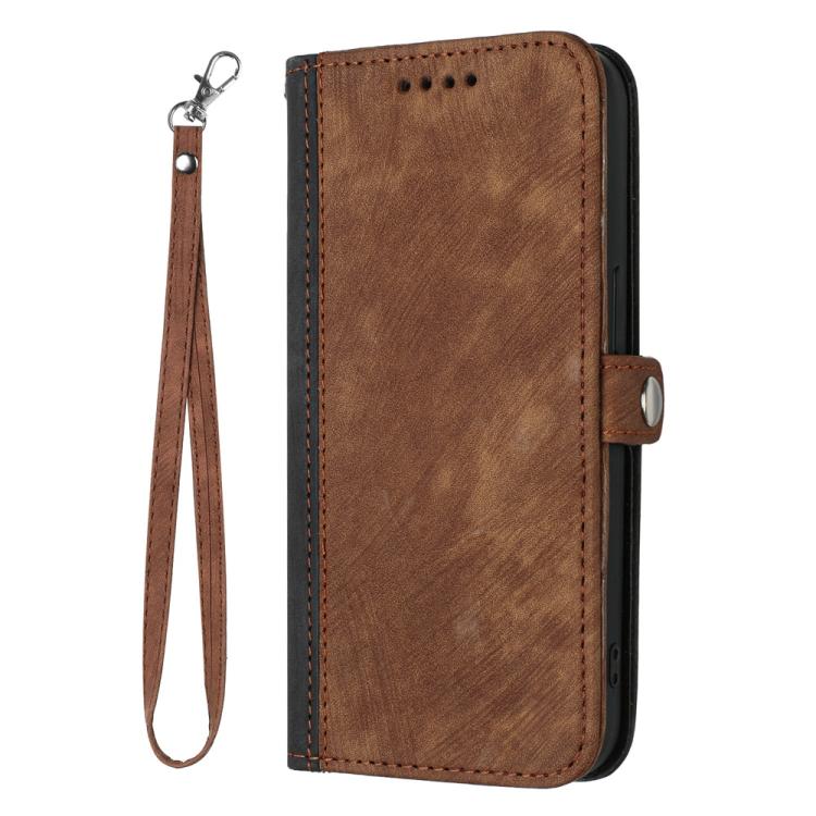 For iPhone 17 Pro Max Side Buckle Double Fold Hand Strap Leather Phone Case(Brown)