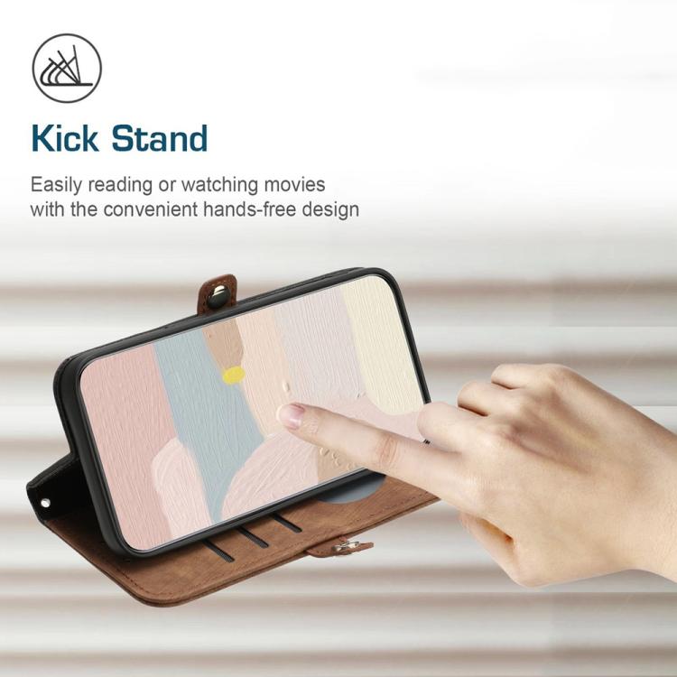 For iPhone 17 Pro Max Side Buckle Double Fold Hand Strap Leather Phone Case(Brown)