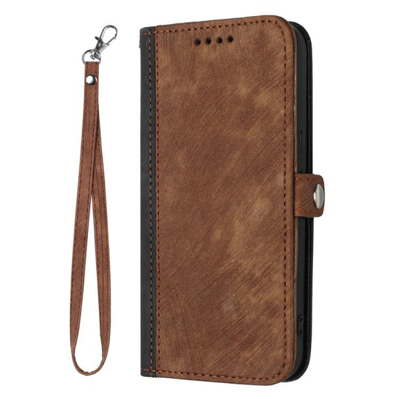 For iPhone 17 Pro Side Buckle Double Fold Hand Strap Leather Phone Case(Brown)