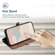 For iPhone 17 Pro Side Buckle Double Fold Hand Strap Leather Phone Case(Brown)