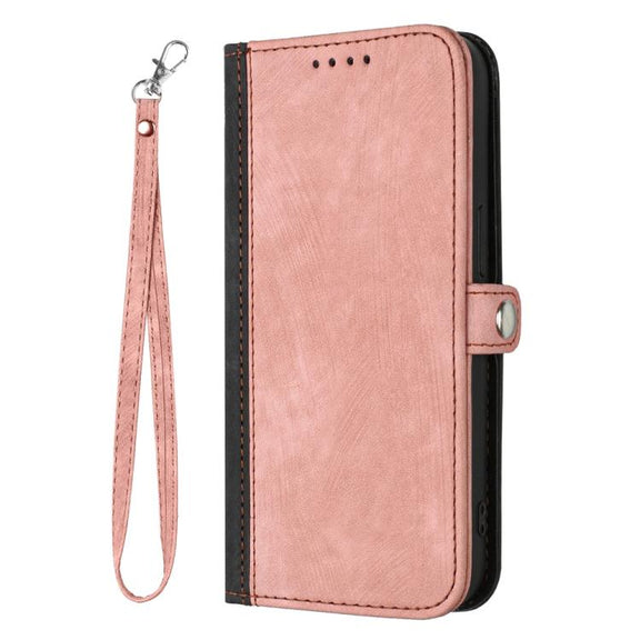 For iPhone 17 Pro Side Buckle Double Fold Hand Strap Leather Phone Case(Pink)