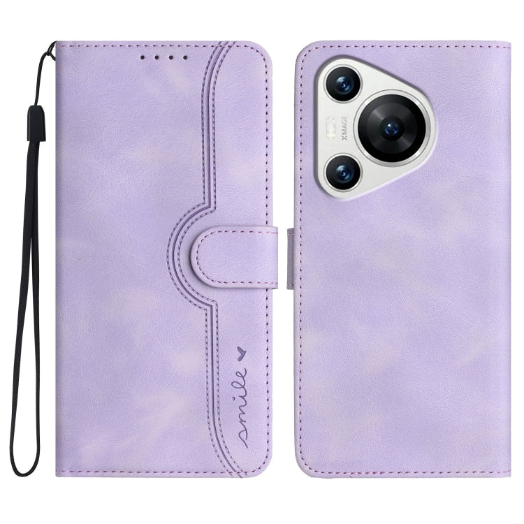 For Huawei Pura 70 Pro/70 Pro+ Heart Pattern Skin Feel Leather Phone Case(Purple)