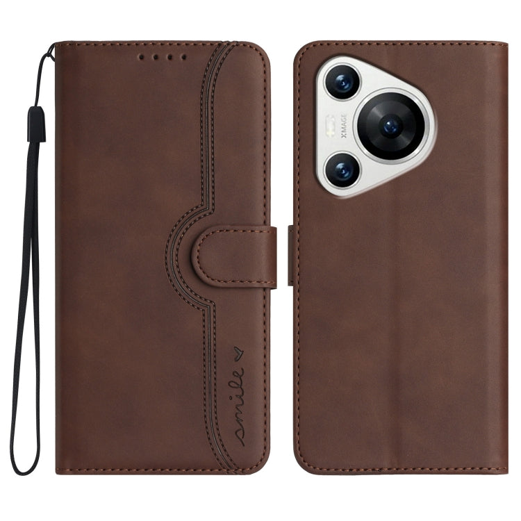 For Huawei Pura 70 Heart Pattern Skin Feel Leather Phone Case(Brown)