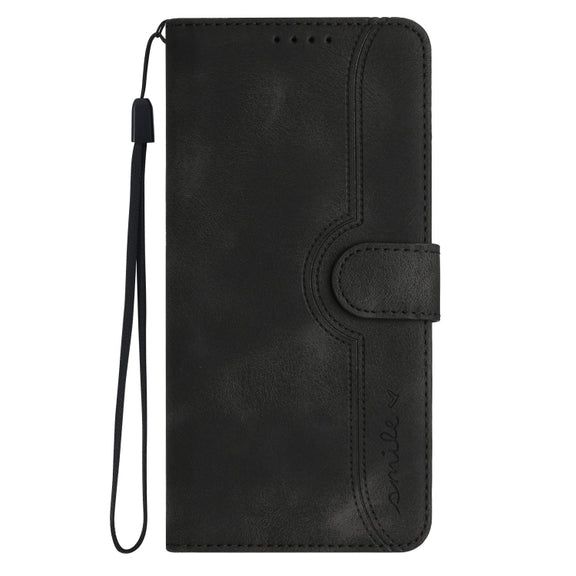 For iPhone 16e Heart Pattern Skin Feel Leather Phone Case(Black)