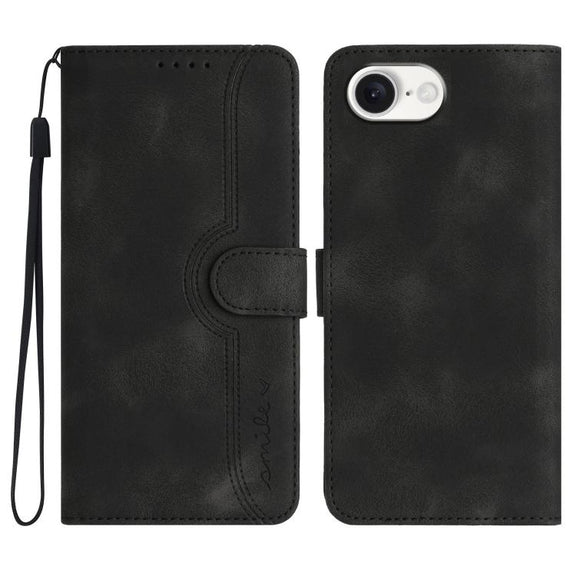 For iPhone 16e Heart Pattern Skin Feel Leather Phone Case(Black)