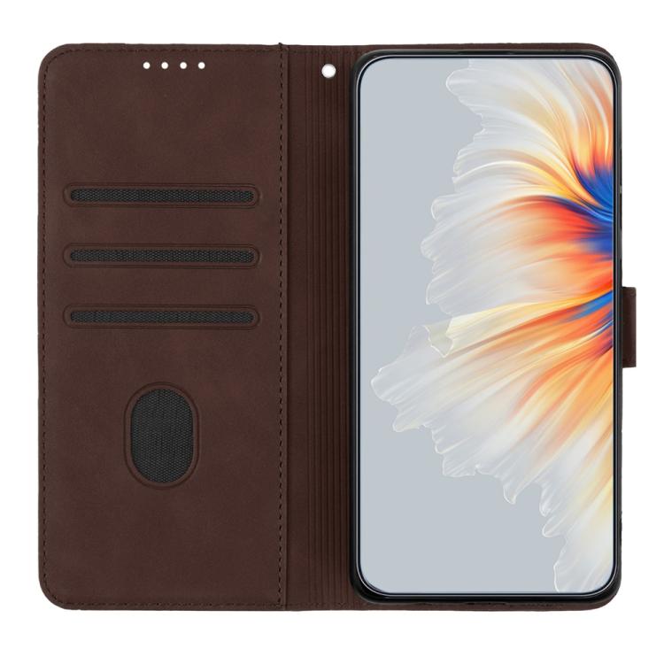 For iPhone 17 Heart Pattern Skin Feel Leather Phone Case(Brown)