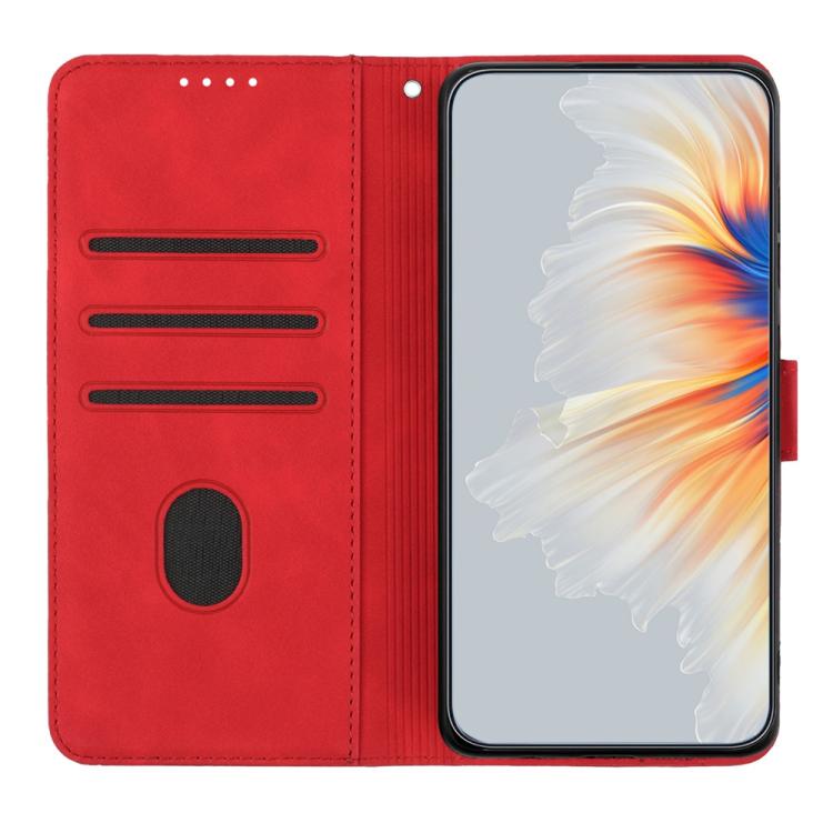 For iPhone 17 Pro Max Heart Pattern Skin Feel Leather Phone Case(Red)