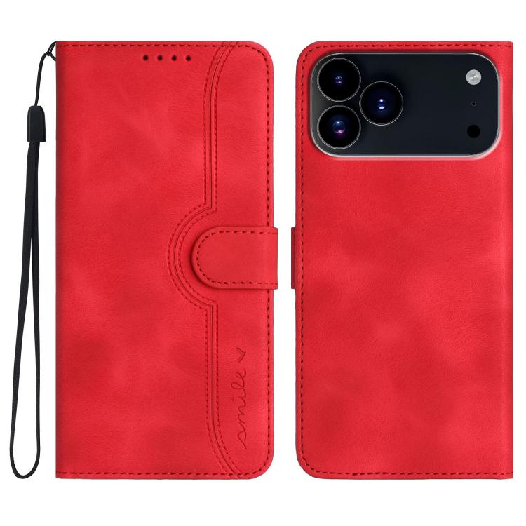 For iPhone 17 Pro Heart Pattern Skin Feel Leather Phone Case(Red)