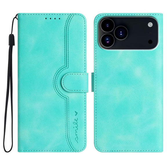 For iPhone 17 Pro Heart Pattern Skin Feel Leather Phone Case(Light Blue)
