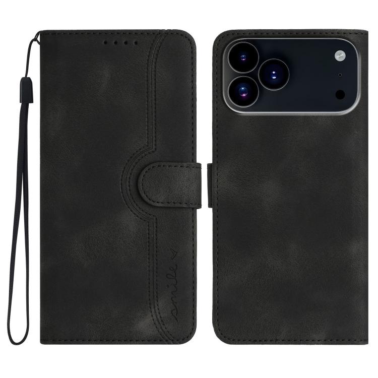 For iPhone 17 Pro Heart Pattern Skin Feel Leather Phone Case(Black)