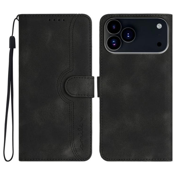 For iPhone 17 Pro Heart Pattern Skin Feel Leather Phone Case(Black)