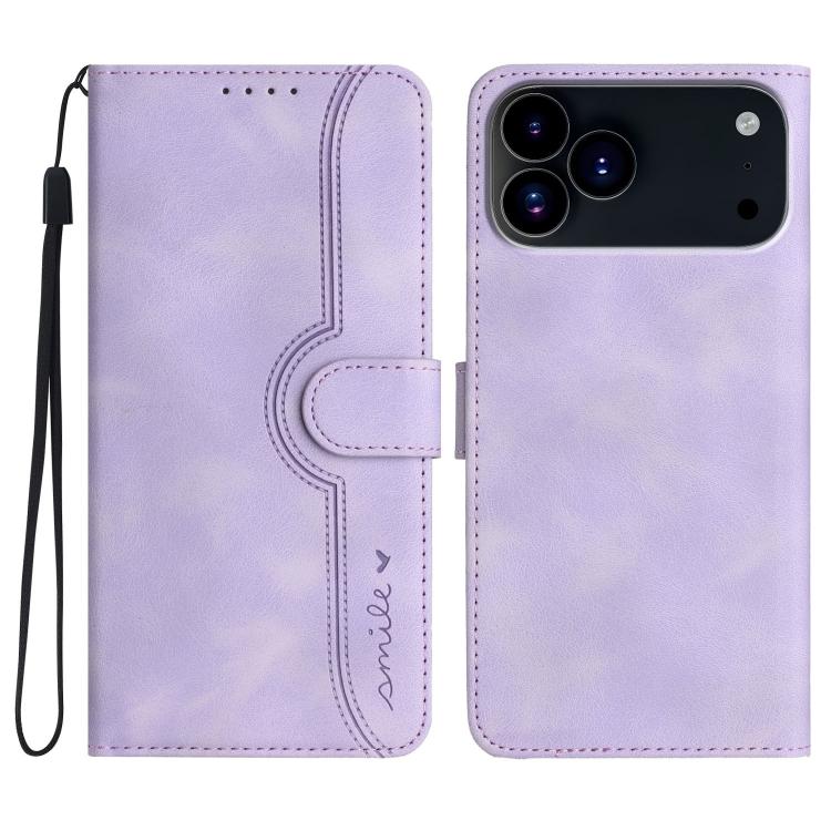 For iPhone 17 Pro Heart Pattern Skin Feel Leather Phone Case(Purple)