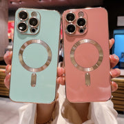 For iPhone 13 Pro Max Magsafe Plating TPU Phone Case with Lens Film(Light Blue)