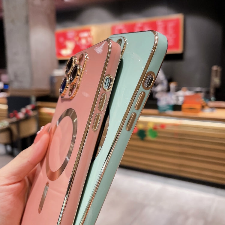 For iPhone 15 Plus Magsafe Plating TPU Phone Case with Lens Film(Blue)