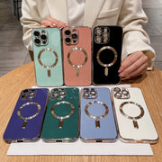 For iPhone 15 Pro Magsafe Plating TPU Phone Case with Lens Film(Blue)