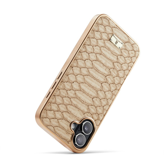 For iPhone 16 Plus Fierre Shann Python Texture Electroplating PU Phone Case(White)