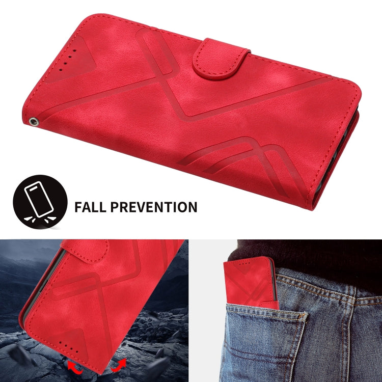 For OPPO K11 Line Pattern Skin Feel Leather Phone Case(Red)