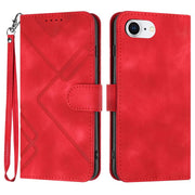 For iPhone 16e Line Pattern Skin Feel Leather Phone Case(Red)