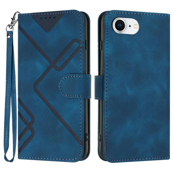 For iPhone 16e Line Pattern Skin Feel Leather Phone Case(Royal Blue)