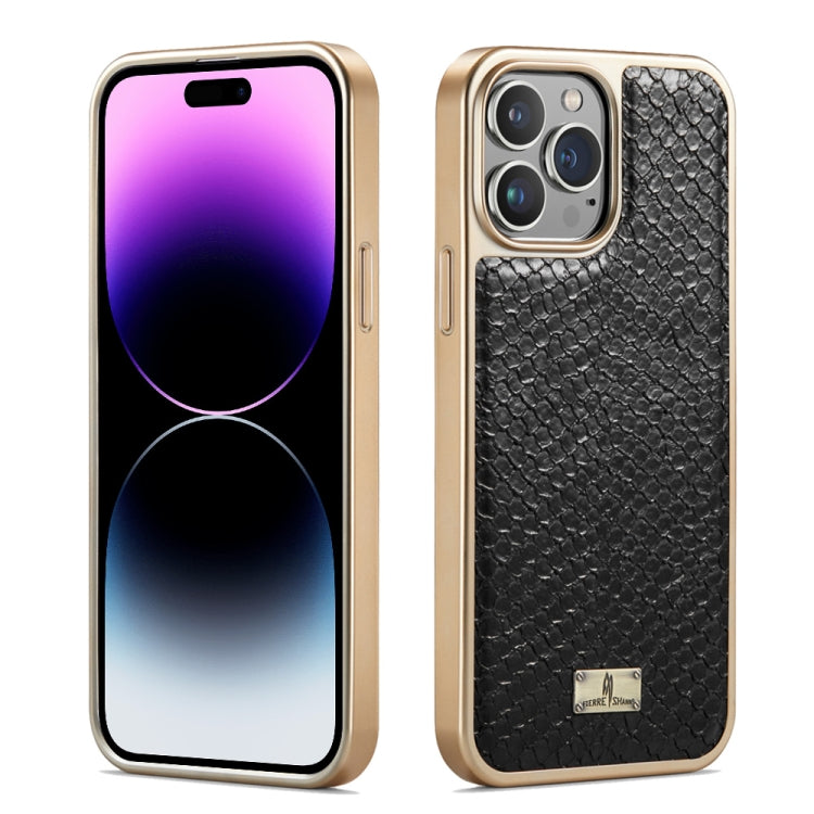 For iPhone 15 Pro Max Fierre Shann Snake Texture Electroplating PU Phone Case(Black)