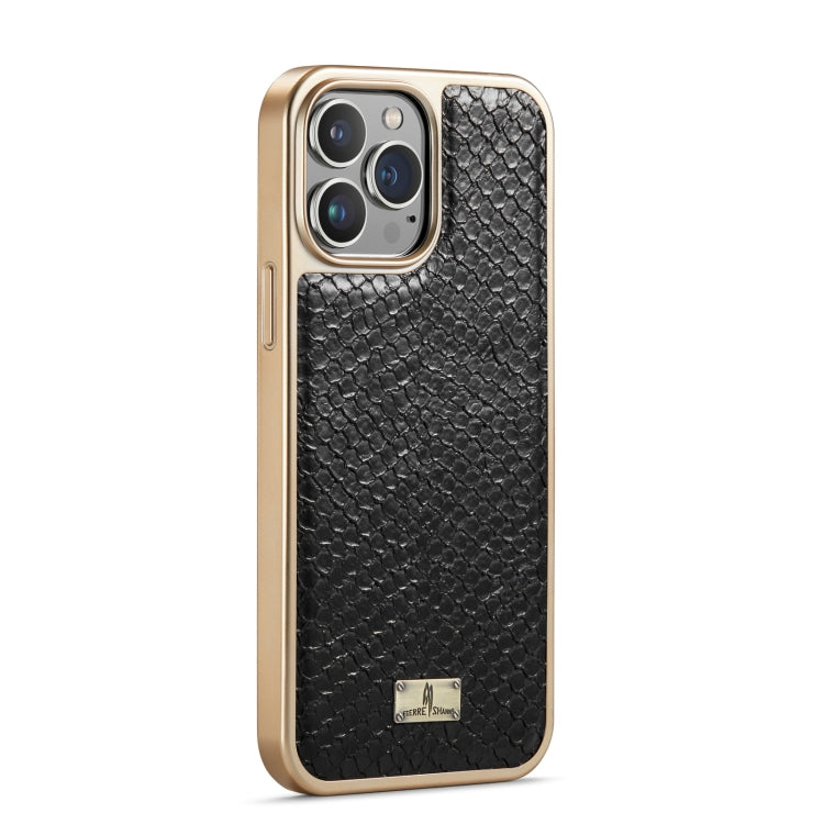 For iPhone 15 Pro Max Fierre Shann Snake Texture Electroplating PU Phone Case(Black)