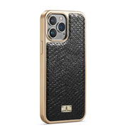 For iPhone 15 Pro Max Fierre Shann Snake Texture Electroplating PU Phone Case(Black)