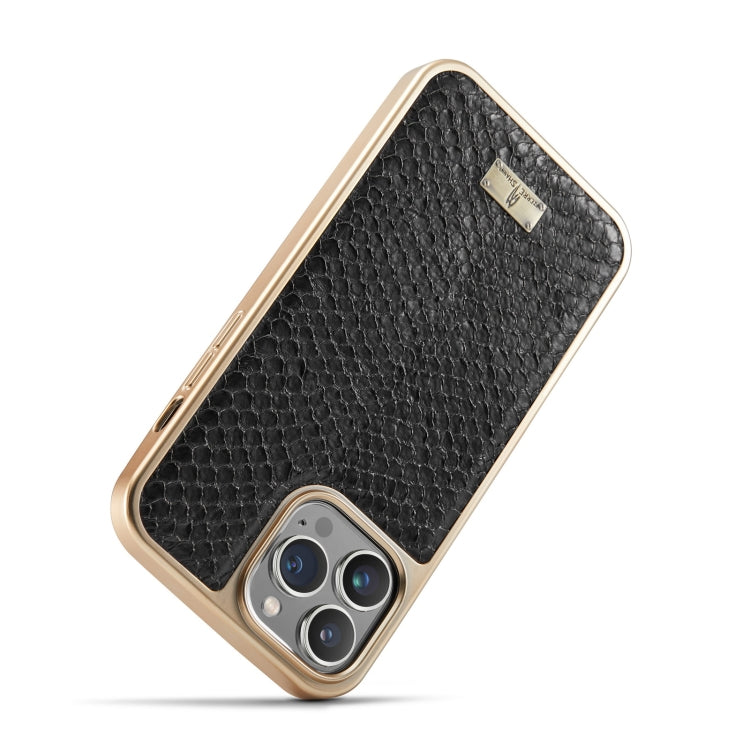 For iPhone 15 Pro Max Fierre Shann Snake Texture Electroplating PU Phone Case(Black)