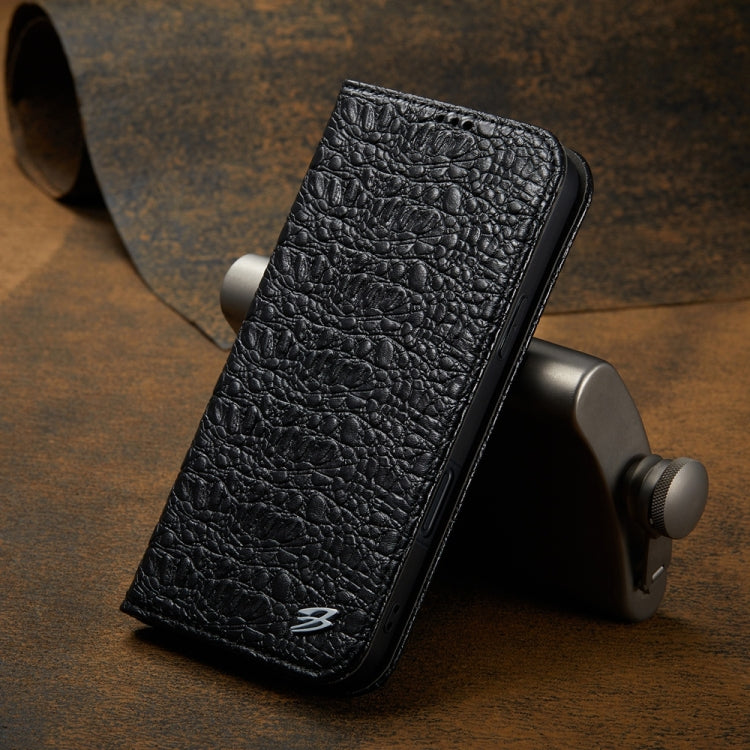 For iPhone 16 Pro Max Fierre Shann Crocodile Texture Magnetic Genuine Leather Phone Case(Black)