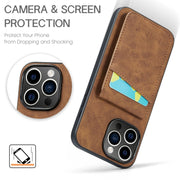 For iPhone 16 Pro Fierre Shann Crazy Horse Card Holder Back Cover PU Phone Case(Brown)