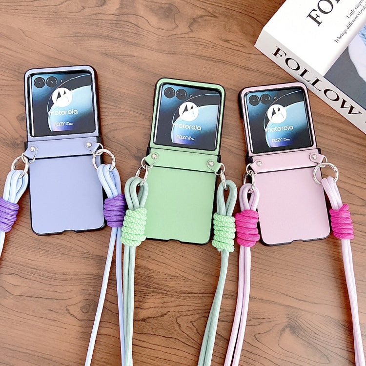 For Motorola Razr 40 Ultra Morandi Leather Texture Phone Case With Lanyard(Green)