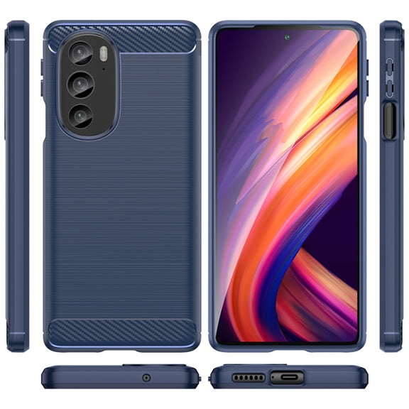 For Motorola Edge 30 Pro Brushed Texture Carbon Fiber TPU Phone Case(Blue)