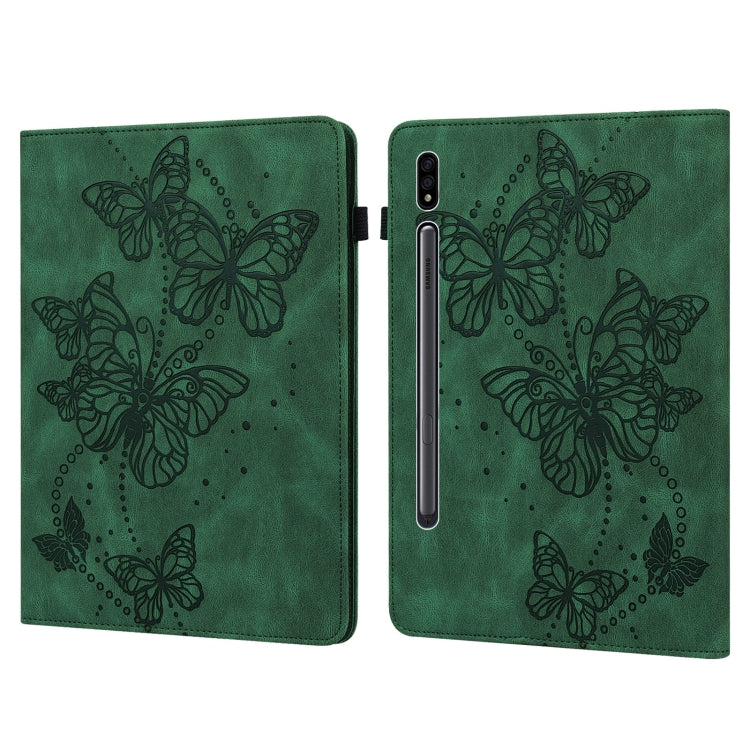 For Samsung Galaxy Tab S9 Embossed Butterfly Pattern Leather Tablet Case(Green)