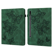 For Samsung Galaxy Tab S9 Embossed Butterfly Pattern Leather Tablet Case(Green)