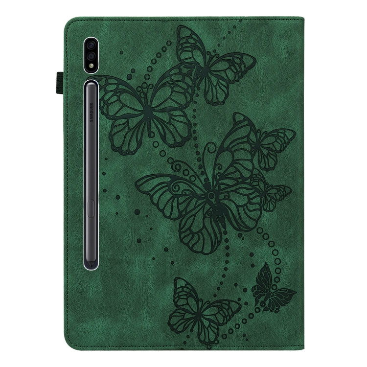 For Samsung Galaxy Tab S9 Embossed Butterfly Pattern Leather Tablet Case(Green)