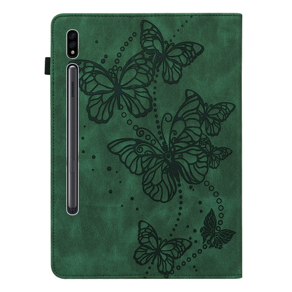For Samsung Galaxy Tab S9 Embossed Butterfly Pattern Leather Tablet Case(Green)