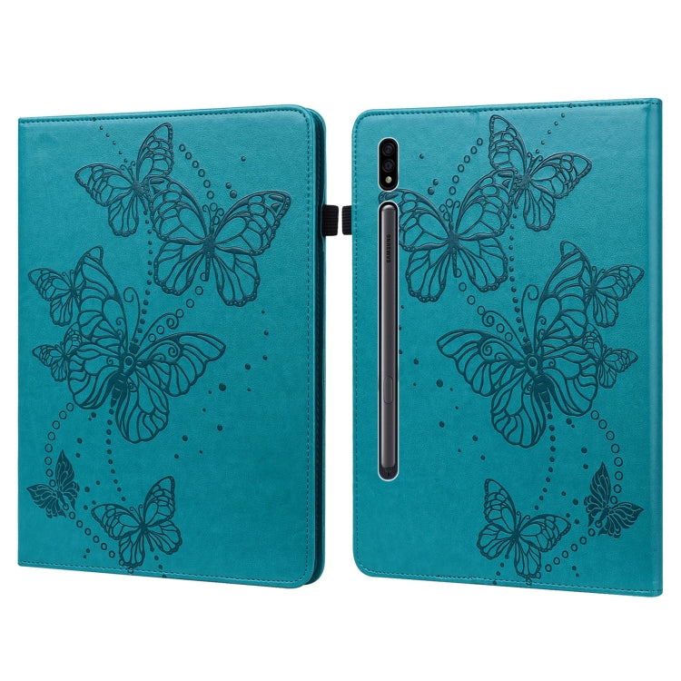 For Samsung Galaxy Tab S9 Embossed Butterfly Pattern Leather Tablet Case(Blue)