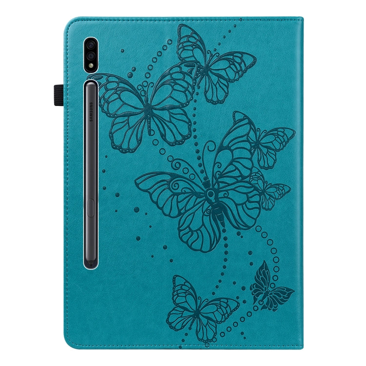 For Samsung Galaxy Tab S9 Embossed Butterfly Pattern Leather Tablet Case(Blue)
