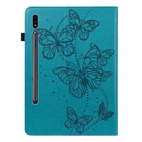 For Samsung Galaxy Tab S9 Embossed Butterfly Pattern Leather Tablet Case(Blue)