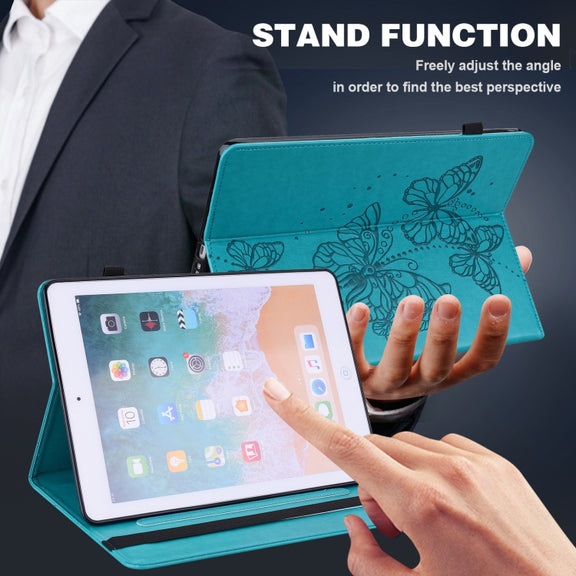 For Samsung Galaxy Tab S9 Embossed Butterfly Pattern Leather Tablet Case(Blue)