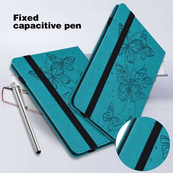For Samsung Galaxy Tab S9 Embossed Butterfly Pattern Leather Tablet Case(Blue)