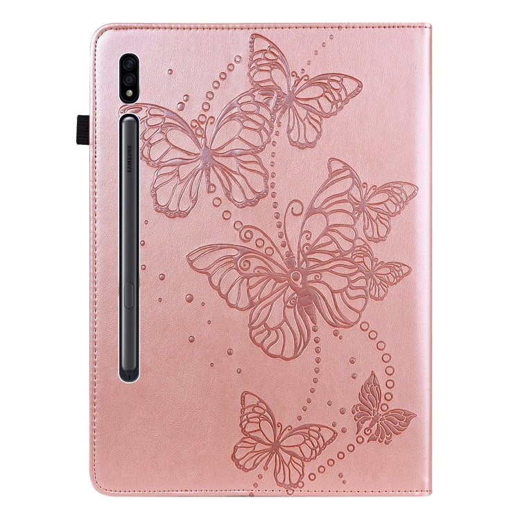 For Samsung Galaxy Tab S9 Embossed Butterfly Pattern Leather Tablet Case(Pink)