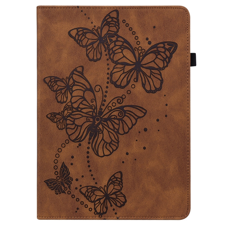 For Samsung Galaxy Tab S9 Embossed Butterfly Pattern Leather Tablet Case(Brown)