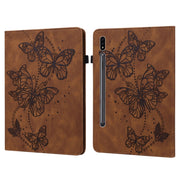 For Samsung Galaxy Tab S9 Embossed Butterfly Pattern Leather Tablet Case(Brown)
