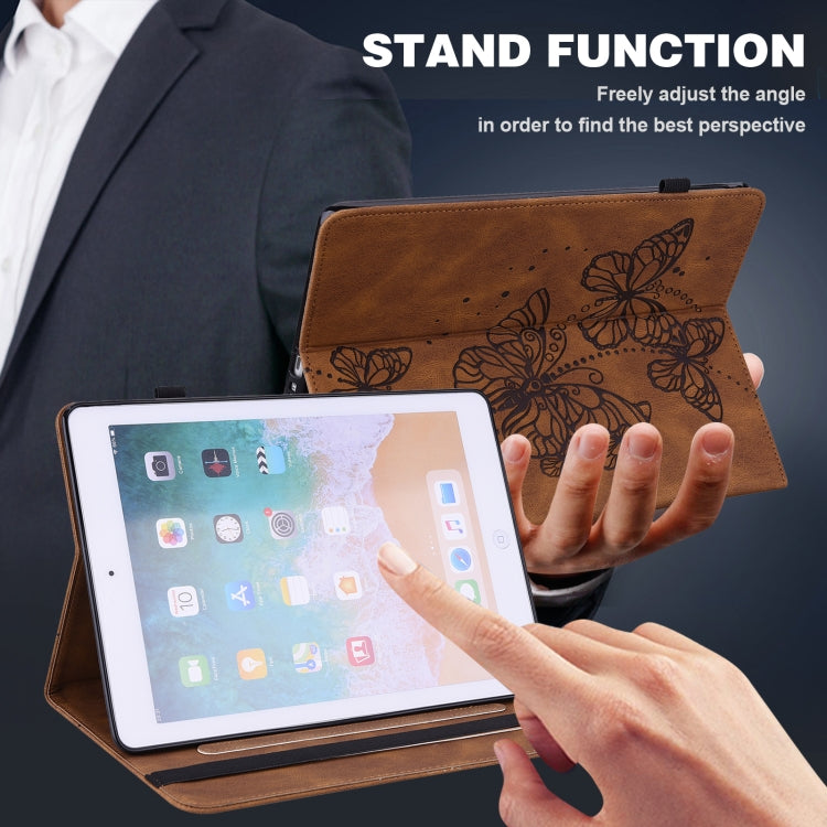 For Samsung Galaxy Tab S9 Embossed Butterfly Pattern Leather Tablet Case(Brown)