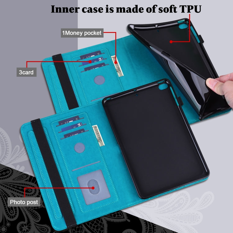 For Samsung Galaxy Tab S9 Lace Flower Embossing Pattern Leather Tablet Case(Blue)