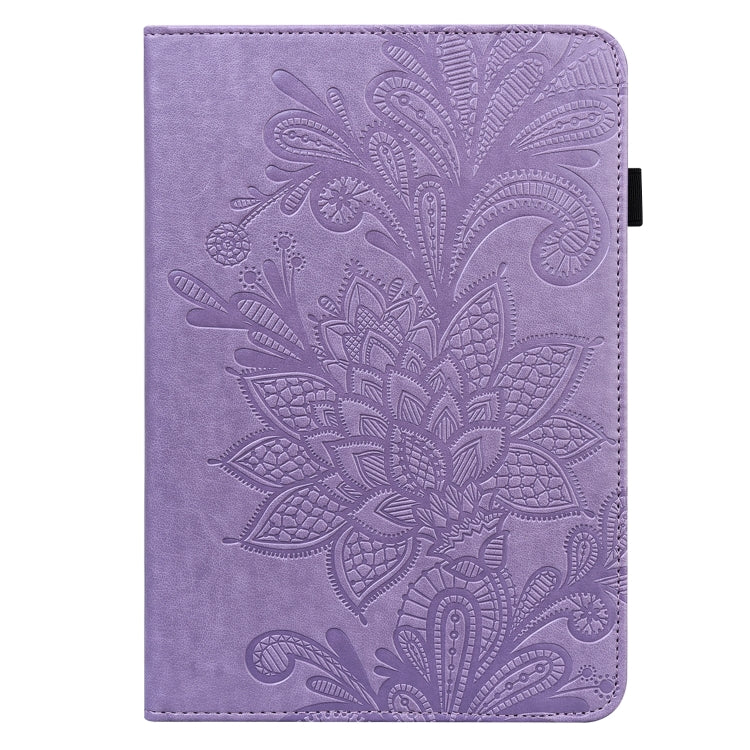 For Samsung Galaxy Tab S9 Lace Flower Embossing Pattern Leather Tablet Case(Purple)