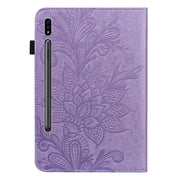 For Samsung Galaxy Tab S9 Lace Flower Embossing Pattern Leather Tablet Case(Purple)