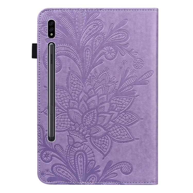 For Samsung Galaxy Tab S9 Lace Flower Embossing Pattern Leather Tablet Case(Purple)